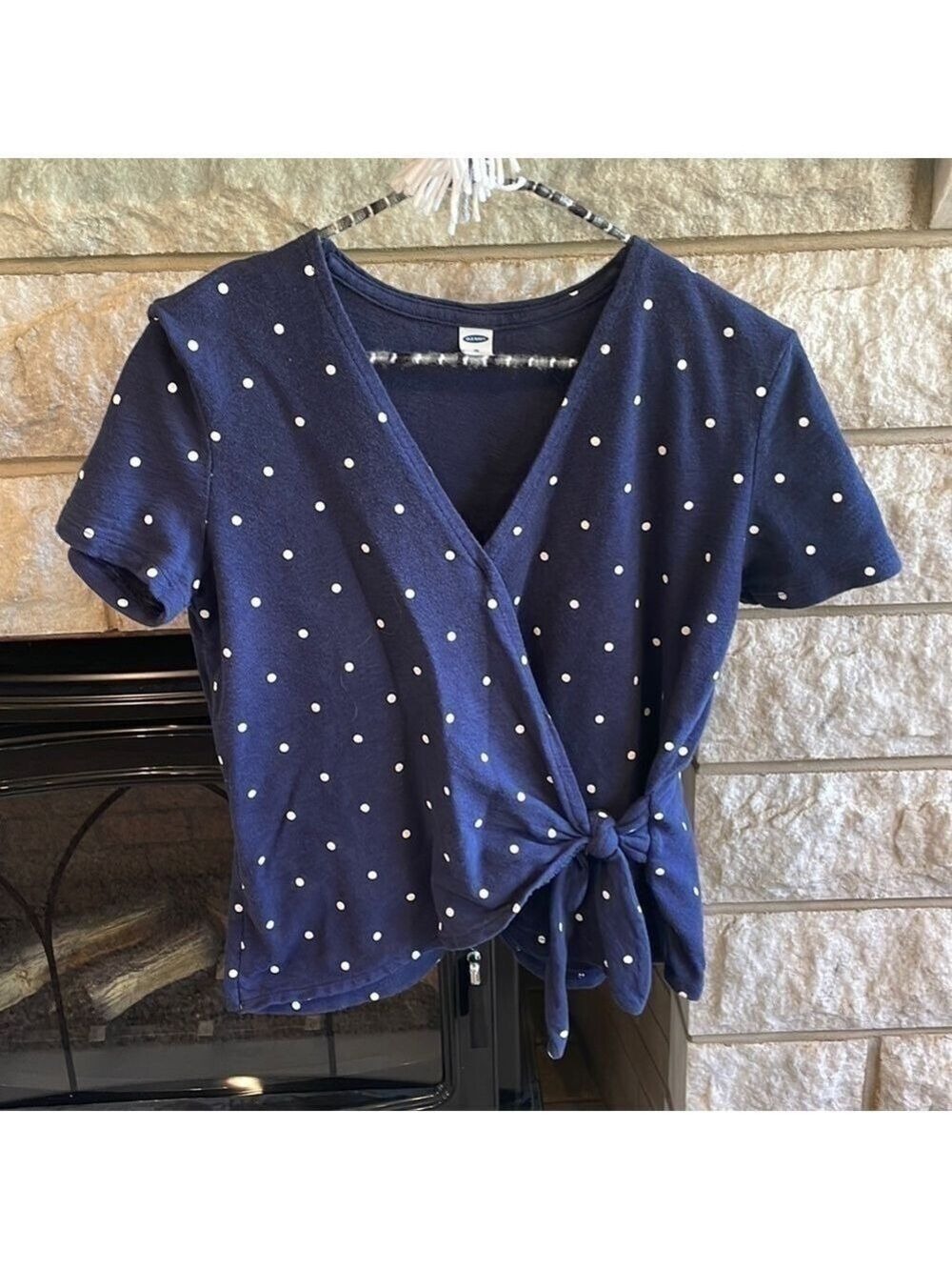 Old Navy Tie-Front Polka Dot Shirt XS